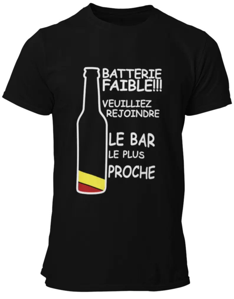 T-shirt Bébé Humour "Batterie Déchargée" - 100% Coton, Manches Courtes, Tailles 3 à 18 Mois - 4