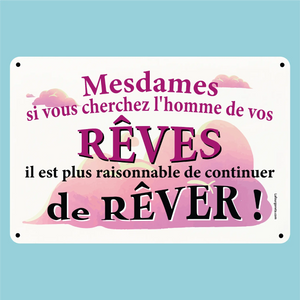 Plaque humoristique: Mesdames si vous cherchez l'homme de vos rêves - Lafourgoneta