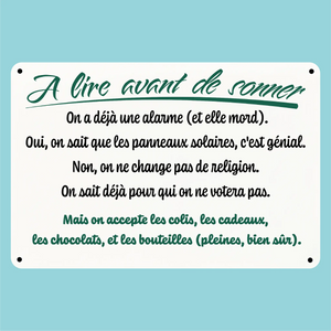 Plaque humoristique: A lire avant de sonner - Lafourgoneta