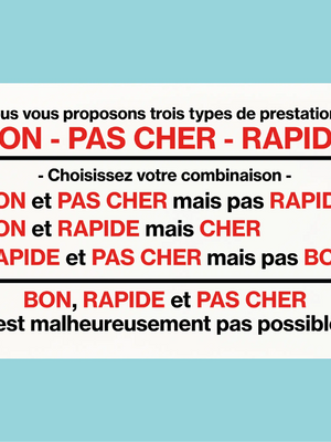 Plaque humoristique: Bon-pas cher-rapide - Lafourgoneta