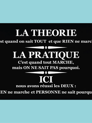 Plaque humoristique : La théorie, la pratique, ici - Lafourgoneta