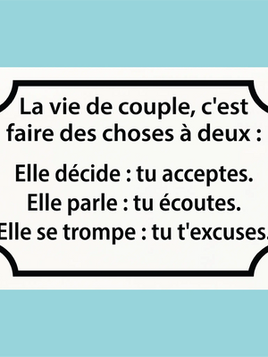 Plaque humoristique: La vie de couple, c'est faire des choses à deux - Lafourgoneta