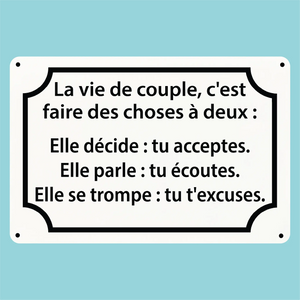 Plaque humoristique: La vie de couple, c'est faire des choses à deux - Lafourgoneta