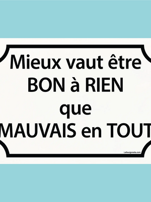 Plaque humoristique: Mieux vaut être bon à rien que mauvais en tout - Lafourgoneta