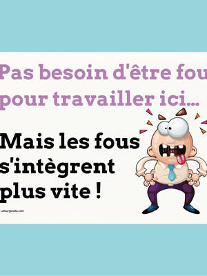 Plaque humoristique: Pas besoin d'être fou pour travailler ici - Lafourgoneta