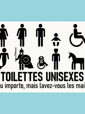 Plaque humoristique: Toilettes unisexes - Lafourgoneta