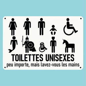 Plaque humoristique: Toilettes unisexes - Lafourgoneta