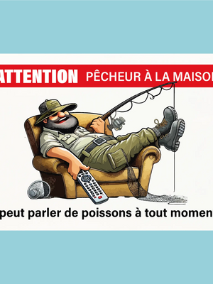 Plaque humoristique: Attention pêcheur à la maison, il peut parler de poissons - Lafourgoneta