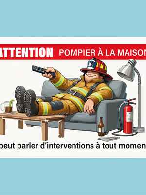 Plaque humoristique: Attention pompier à la maison, il peut parler d'interventions - Lafourgoneta