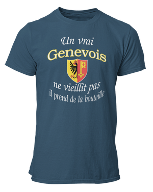 T-shirt Un vrai Genevois ne vieillit pas il prend de la bouteille