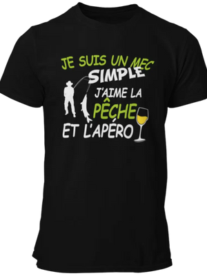 T-shirt Je suis un mec simple, j'aime la pêche et l'apéro La Fourgoneta