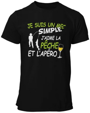 T-shirt Je suis un mec simple, j'aime la pêche et l'apéro La Fourgoneta