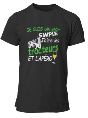 T-shirt Je suis un mec simple j'aime les tracteurs et l'apéro - Lafourgoneta