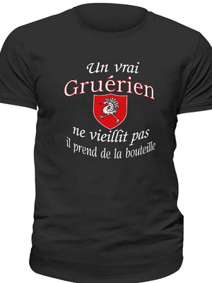 T-shirt Un vrai Gruérien ne vieillit pas, il prend de la bouteille La Fourgoneta