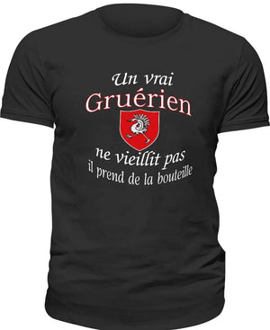 T-shirt Un vrai Gruérien ne vieillit pas, il prend de la bouteille La Fourgoneta
