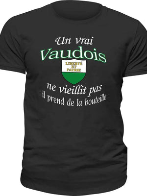 T-shirt Un vrai Vaudois ne vieillit pas, il prend de la bouteille La Fourgoneta