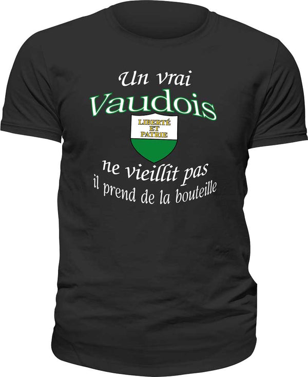 T-shirt Un vrai Vaudois ne vieillit pas, il prend de la bouteille